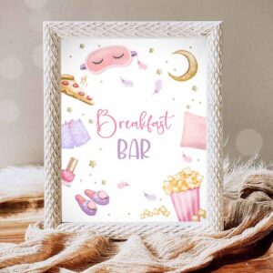 Fast One Invitation, Breakfast Bar Sign Sleepover Birthday Slumber Party Decor Teen Birthday Invitation