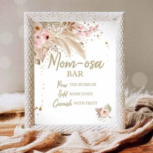 Boho Pampas Invitation, Bubbly Bar Sign Pampas Grass Bridal Shower Party Champagne Bar Invitation
