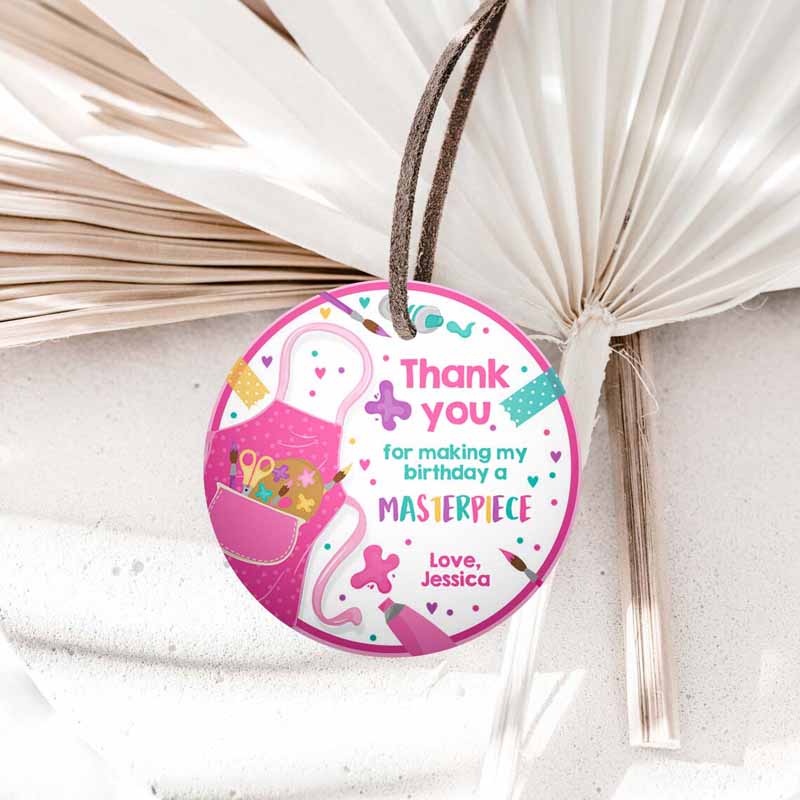 1 editable art birthday party favor tag label painting party birthday pink arts and crafts party gift labels tags favors instant download 9o 1