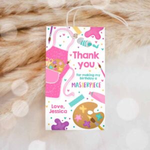 Art Birthday Party, Favor Tag, Labels Painting Party, Birthday, Pink Arts Invitation
