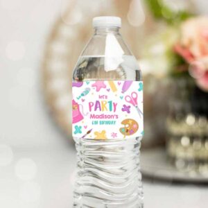 Art Birthday Party, Water Bottle Wrap Painting Party, Birthday, Pink Arts Invitation