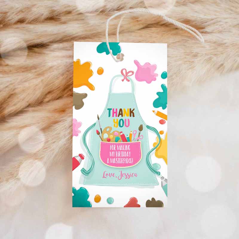 1 Editable Art Party Favor Tags Painting Party Thank You Tag Gift Tag Art Birthday Girl Pink Craft Paint Brush Corjl Template Printable 0319