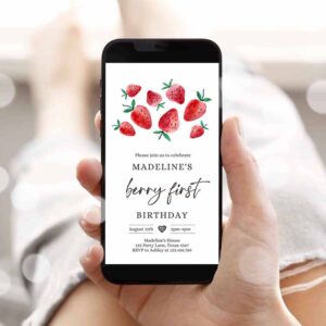 Berry Sweet Invitation, Evite Party, Electronic Strawberry Birthday, Berry Sweet Strawberries Invitation