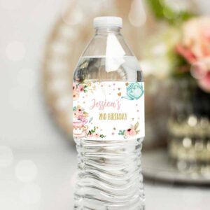 Tea Party Invitation, Birthday Water Bottle Labels, Tea Party, Girl Birthday, Tea for Two Invitation