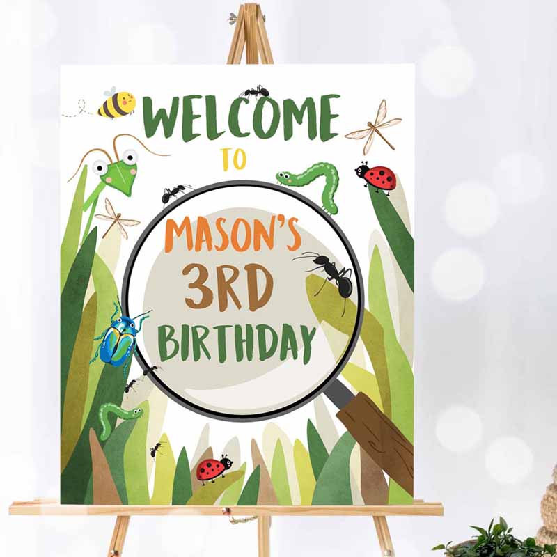 1 Editable Bug Birthday Party Welcome Sign Boy Bug Party Outdoor Bug Hunt Birthday Sign Table Sign Bugging Download Corjl Template PRINTABLE 0090