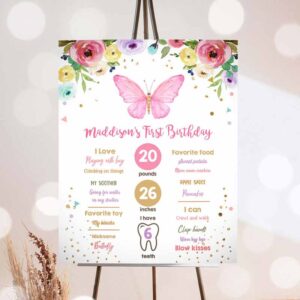 Butterfly Invitation, Butterfly Birthday, Milestones Sign Garden 1st Birthday, Birthday First Birthday, Birthday Girl Pink Invitation