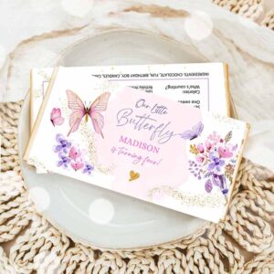 Floral Invitation, Butterfly Chocolate Bar Labels Candy Bar Wrapper Purple Watercolor Floral Lavender Invitation