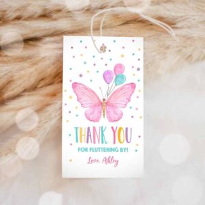 Butterfly Invitation, Butterfly Favor Tag, Birthday Thank You Fluttering By Girl Pink Invitation