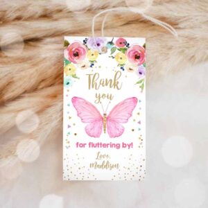 Butterfly Invitation, Butterfly Favor Tag, Butterfly Birthday, Thank you tags Garden Shower Pink Invitation