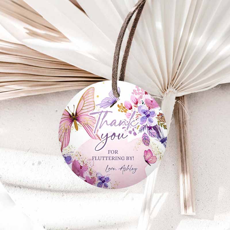 1 editable butterfly favor tags floral butterfly birthday thank you tag garden shower pink gold purple fluttering by template printable 0437 1