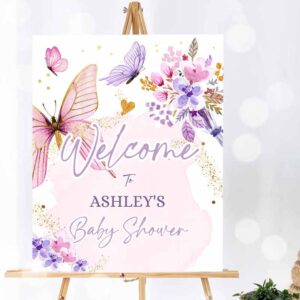 Butterfly Invitation, Butterfly Welcome Sign Butterfly Baby Shower Butterfly Party, Garden Girl Pink Invitation