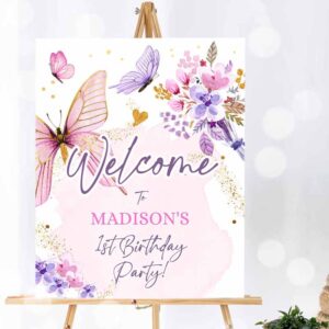 Butterfly Invitation, Butterfly Welcome Sign Butterfly Birthday Party, Butterfly Party, Garden Girl Pink Invitation