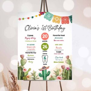 Fiesta Invitation, Cactus Fiesta Birthday, Milestones Sign First Birthday, Birthday Mexican Floral Invitation