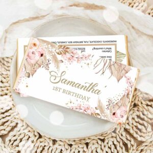 Boho Pampas Invitation, Candy Bar Wrapper Pampas Grass 1st Birthday, Birthday Candy Bar Wrapper Boho Invitation