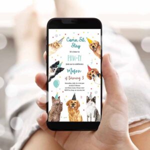 Dog Invitation, Cats and Dogs Birthday, Evite Cat Dog Birthday Party Invitation Boy Invitation