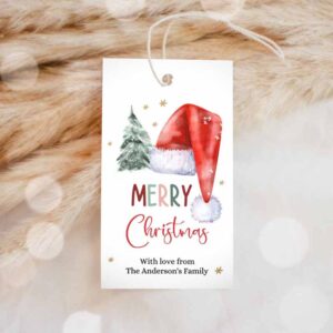 Christmas Invitation, Christmas Favor Tags, Holiday Gift Tags, Merry Christmas Santa Hat Elf Invitation