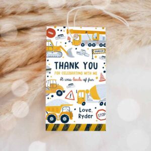 Construction Invitation, Construction Birthday Party, Favor Tag, Dump Truck Birthday, Digger Excavator Dumper Invitation