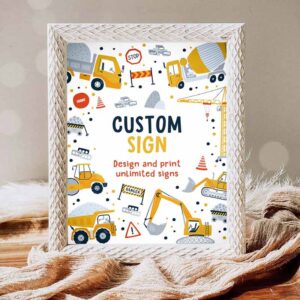 Construction Invitation, Construction Birthday Party, Fully Custom Sign Dump Truck Digger Excavator Construction Invitation