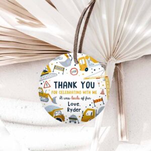 Construction Invitation, Construction Circle Square Favor Tags, Dump Truck Digger Excavator Construction Birthday Invitation