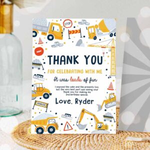 Construction Invitation, Construction Thank You Card Dump Truck Digger Excavator Construction Birthday Invitation