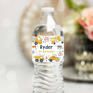 Construction Invitation, Construction Water Bottle Labels, Dump Truck Digger Excavator Construction Birthday Invitation