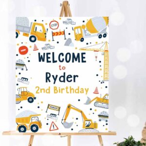 Construction Invitation, Construction Welcome Sign Dump Truck Digger Excavator Construction Welcome Birthday Invitation