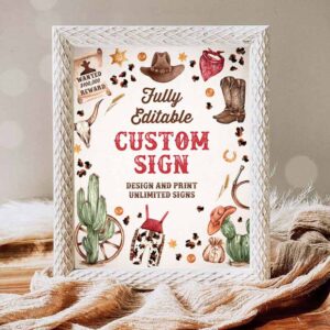 Cowboy Invitation, Cowboy Birthday Party, Custom Sign Wild West Cowboy 1st Birthday, Rodeo Birthday Invitation