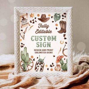 Cowboy Invitation, Cowboy Birthday Party, Custom Sign Wild West Cowboy 1st Birthday, Rodeo Birthday Invitation