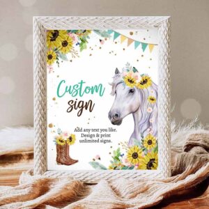 Fun In The Sun Invitation, Custom Horse Birthday Party Saddle Up Cowgirl Party Sunflowers Invitation