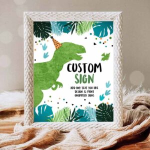 Dinosaur Invitation, Custom Sign Dinosaurs Dino Sign Birthday Animals Table Sign Blue Invitation