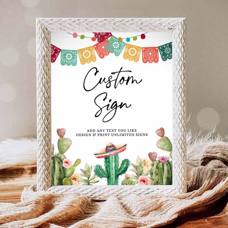 1 editable custom sign fiesta cactus sign fiesta decor succulent table sign shower decor mexican watercolor corjl template printable 8x10 0404 1