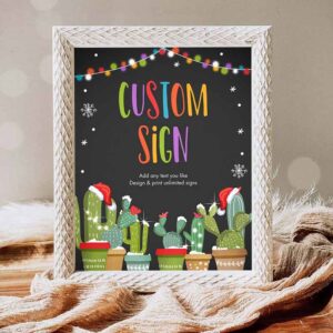 Christmas Invitation, Custom Sign Fiesta Christmas Party, Mexican Holiday Cactus Santa Hat Table Invitation