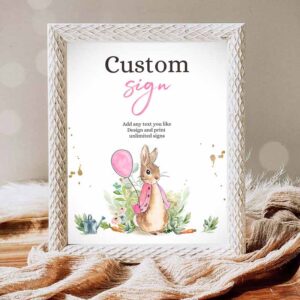 Rabbit Invitation, Custom Sign Flopsy Rabbit Birthday Table Peter Rabbit Shower Invitation
