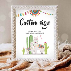 Fiesta Invitation, Custom Sign Llama Fiesta Cactus Sign Fiesta Decor Table Sign Baby Invitation