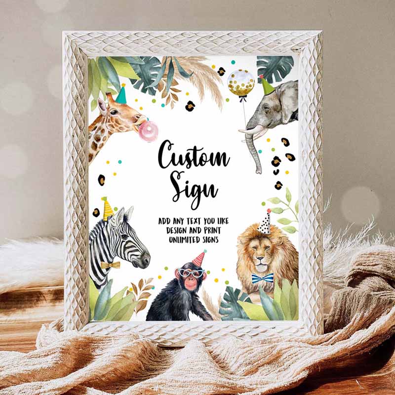 1 Editable Custom Sign Party Animals Sign Wild One Animals Decor Zoo Safari Animals Girl Table Decoration 8x10 Instant Download PRINTABLE 0417