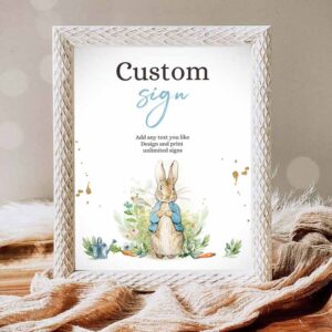 Rabbit Invitation, Custom Sign Party, Peter Rabbit Baby Shower Decor Table Sign Peter Invitation