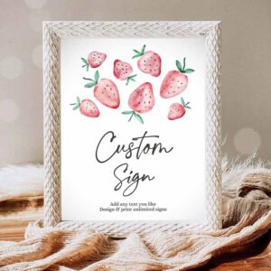 Berry Sweet Invitation, Custom Sign Strawberry Birthday Berry Sweet Birthday Party Decor Girl Invitation