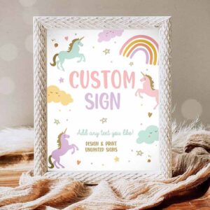 Unicorn Invitation, Custom Sign Unicorn Birthday, Magical Unicorn Party Decor Girl Pink Pastel Invitation