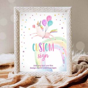 Unicorn Invitation, Custom Sign Unicorn Sign Pink Unicorn Birthdayations Girl Magical Table Invitation