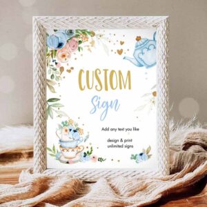 Tea Party Invitation, Custom Tea Party Baby Shower Baby is Brewing Floral Blue Invitation