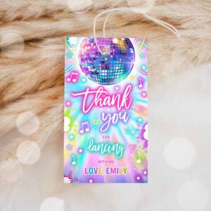 Tie Dye Invitation, Dance Birthday Party, Favor Tags, Tie Dye Dance Favor Tags Invitation