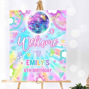 Tie Dye Invitation, Dance Birthday Party, Welcome Sign Tie Dye Dance Welcome Poster Glow Invitation