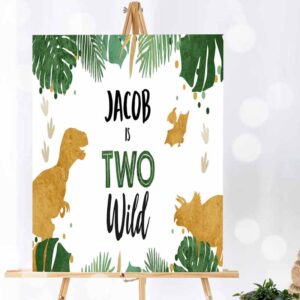 Two Wild Invitation, Dinosaur Birthday, Backdrop Banner Boy Gold Two Wild Birthday, 2nd Birthday Invitation