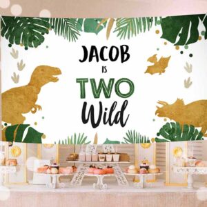 Young Wild And Three Invitation, Dinosaur Birthday, Backdrop Banner Boy Gold Young Wild and Three Birthday Invitation