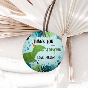 Dinosaur Invitation, Dinosaur Birthday, Favor Tag, Gift Tag, Boy Green Blue Three Rex Invitation