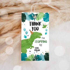 Dinosaur Invitation, Dinosaur Birthday, Favor Tags, Gift Tag, Boy Green Blue Three Rex Invitation