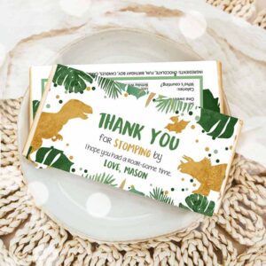 Dinosaur Invitation, Dinosaur Chocolate Bar Labels Candy Bar Wrapper Safari Tropical Gold Boy Invitation