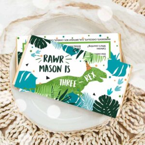 Dinosaur Invitation, Dinosaur Chocolate Bar Labels Candy Bar Wrapper Three Rex Birthday, Blue Invitation