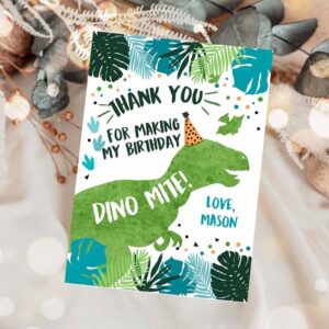 Dinosaur Invitation, Dinosaur Thank You Card Birthday, Boy Black Green Gold Dino Party Invitation