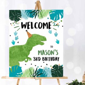 Dinosaur Invitation, Dinosaur Welcome Sign Boy Green Blue Dino Dig Party, Dinosaur Birthday Invitation